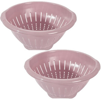Hega hogar 2x stuks kunststof keuken vergieten/zeven in het oud roze 30 x 14 cm met rand