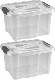 Hega hogar 2x Stuks kunststof stapelbare opbergbakken 17 liter 40 x 32 x 23 cm - Opbergbox Transparant