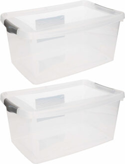 Hega hogar 2x Stuks kunststof stapelbare opbergbakken 4 liter 29 x 19 x 13 cm - Opbergbox Transparant