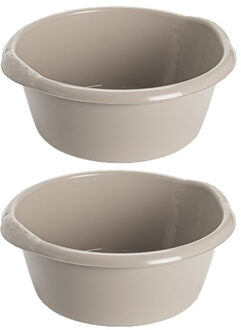Hega hogar 2x stuks kunststof teiltje/afwasbak rond 20 liter zacht beige