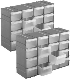 Hega hogar 2x stuks ophangbare grijze gereedschap assortimentsdozen/sorteerdozen met 16 vakken 22 cm
