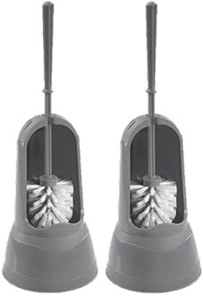 Hega hogar 2x stuks toiletborstelhouders/WC-borstelhouders grijs met borstel 15 x 37,5 cm - Toiletborstels