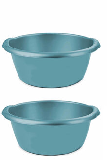 Hega hogar 2x stuks turquoise blauwe afwasbak/afwasteil rond 15 liter 42 cm
