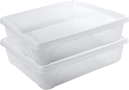 Hega hogar 2x Voedsel plastic bewaarbakje laag 2 liter transparant 24 x 20 x 6 cm - Vershoudbakjes