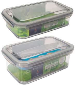 Hega hogar 2x Voorraad/vershoudbakjes 1,2 en 1,9 liter met tray transparant/grijs plastic 24 x 15 cm - Vershoudbakjes