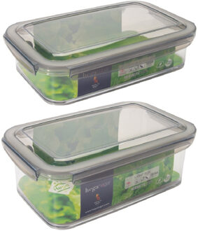 Hega hogar 2x Voorraad/vershoudbakjes 1,2 en 1,9 liter transparant/grijs plastic 24 x 15 cm