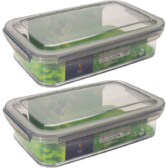 Hega hogar 2x Voorraad/vershoudbakjes 1,2 liter transparant/grijs plastic 24 x 15 cm - Vershoudbakjes