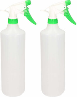 Hega hogar 2x Waterverstuivers/spuitflessen groen/witte spraykop 1 liter - Plantenspuiten/schoonmaakspuiten