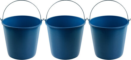 Hega hogar 3x Blauwe schoonmaakemmers/huishoudemmers 16 liter 32 x 28 cm
