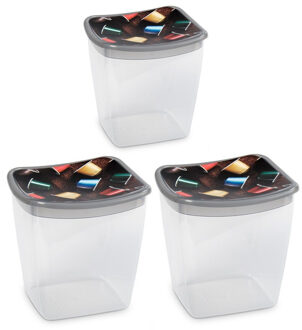 Hega hogar 3x Koffiecups bewaarbakjes 1,1 liter transparant/grijs plastic - Vershoudbakjes