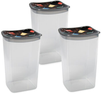 Hega hogar 3x Koffiecups bewaarbakjes 1,9 liter transparant/grijs plastic - Vershoudbakjes