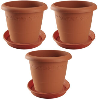 Hega hogar 3x stuks bloempotten met onderschaal terra cotta rond diameter 30 cm