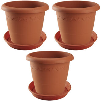 Hega hogar 3x stuks bloempotten met onderschaal terra cotta rond diameter 35 cm