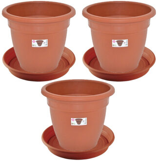 Hega hogar 3x stuks bloempotten met onderschaal terra cotta rond diameter 35 cm