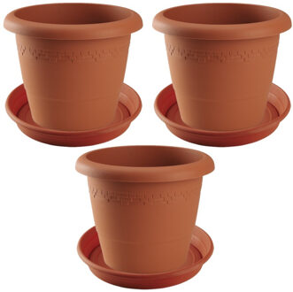 Hega hogar 3x stuks bloempotten met onderschaal terra cotta rond diameter 40 cm