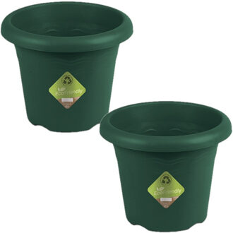 Hega hogar 3x stuks donkergroene ronde plantenpot/bloempot kunststof diameter 35 cm