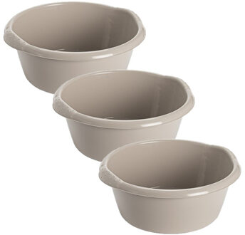 Hega hogar 3x stuks kunststof teiltje/afwasbak rond 10 liter zacht beige