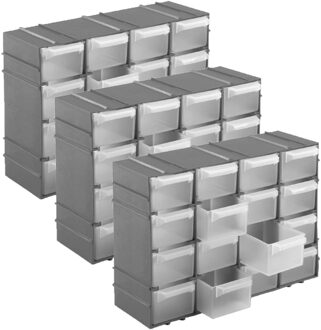 Hega hogar 3x stuks ophangbare grijze huishoud organizers/sorteerdoosjes met 16 vakken 22 cm