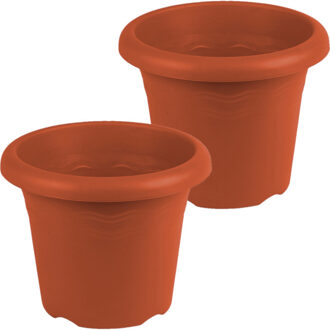 Hega hogar 3x stuks terra cotta ronde plantenpot/bloempot kunststof diameter 30 cm en hoogte 23.5 cm - Plantenbakken/bloembakken voor buiten