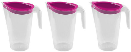 Hega hogar 3x stuks waterkan/sapkan met fuchsia roze deksel 1,75 liter kunststof