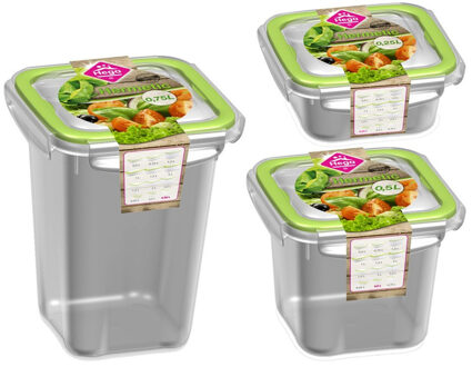 Hega hogar 3x Voedsel plastic bewaarbakjes 250ml, 500ml en 750ml transparant/groen - Vershoudbakjes