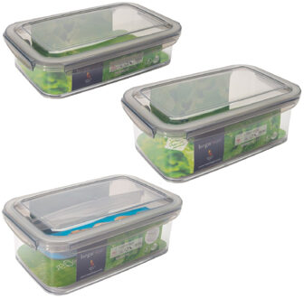 Hega hogar 3x Voorraad/vershoudbakjes 1,2 en 1,9 liter transparant/grijs plastic 24 x 15 cm - Vershoudbakjes