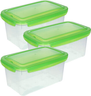 Hega hogar 3x Voorraad/vershoudbakjes 2,5 liter transparant/groen plastic - Vershoudbakjes