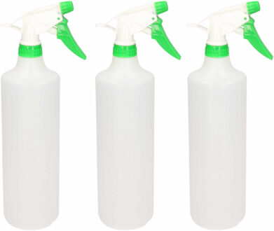 Hega hogar 3x Waterverstuivers/spuitflessen groen/witte spraykop 1 liter - Plantenspuiten/schoonmaakspuiten