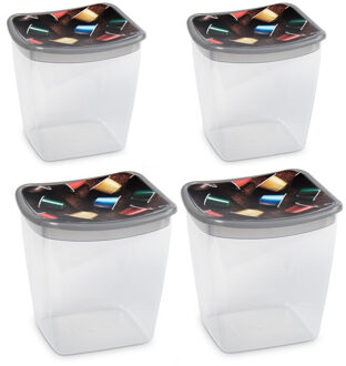 Hega hogar 4x Koffiecups plastic bewaarbakjes transparant/grijs - 1,1 liter - 13 x 11 x 13 cm - Bewaarbakjes/voorraadbakjes