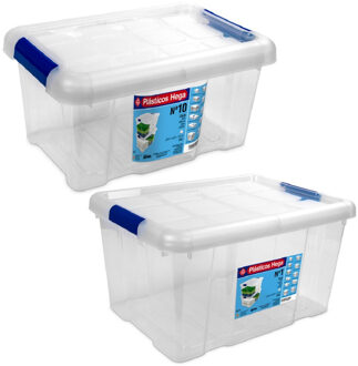 Hega hogar 4x Opbergboxen/opbergdozen met deksel 5 en 16 liter kunststof transparant/blauw