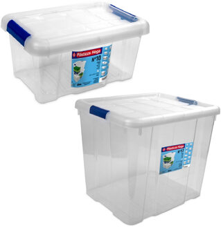 Hega hogar 4x Opbergboxen/opbergdozen met deksel 5 en 35 liter kunststof transparant/blauw