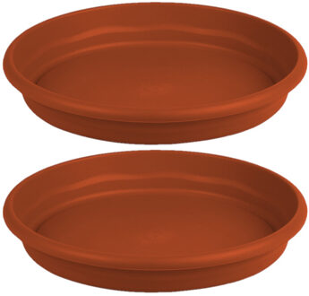 Hega hogar 4x stuks bloempot/plantenpot terra cotta  onderschaal/opvangbord kunststof diameter 14 cm.