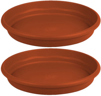 Hega hogar 4x stuks bloempot/plantenpot terra cotta  onderschaal/opvangbord kunststof diameter 29 cm.