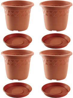 Hega hogar 4x stuks bloempotten met onderschaal terra cotta rond diameter 29 cm