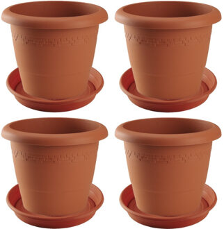 Hega hogar 4x stuks bloempotten met onderschaal terra cotta rond diameter 30 cm