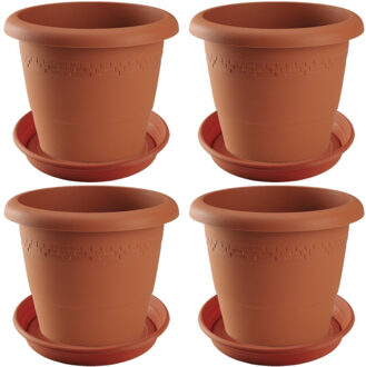 Hega hogar 4x stuks bloempotten met onderschaal terra cotta rond diameter 35 cm