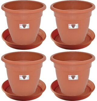 Hega hogar 4x stuks bloempotten met onderschaal terra cotta rond diameter 35 cm