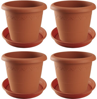 Hega hogar 4x stuks bloempotten met onderschaal terra cotta rond diameter 40 cm
