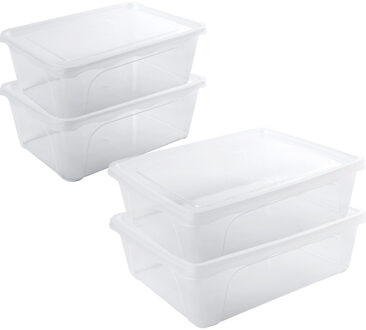 Hega hogar 4x Voedsel plastic bewaarbakjes hoog/diep 2 liter en laag 2,5 liter transparant - Vershoudbakjes