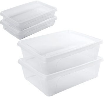 Hega hogar 4x Voedsel plastic bewaarbakjes laag 0,5 en 2,5 liter transparant 18 x 12 x 4 cm - Vershoudbakjes