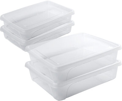 Hega hogar 4x Voedsel plastic bewaarbakjes laag 0,5 en 2 liter transparant - Vershoudbakjes