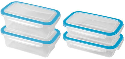 Hega hogar 4x Voorraad/vershoudbakjes 0,5 en 0,75 liter transparant/blauw
