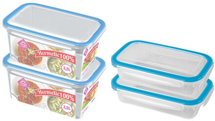 Hega hogar 4x Voorraad/vershoudbakjes 0,5 en 2,5 liter transparant/blauw