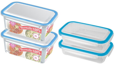 Hega hogar 4x Voorraad/vershoudbakjes 0,5 en 2 liter transparant/blauw