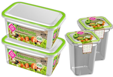 Hega hogar 4x Voorraad/vershoudbakjes 0,75 en 2,5 liter transparant/groen