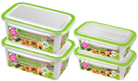 Hega hogar 4x Voorraad/vershoudbakjes 0,75 en 2 liter transparant/groen