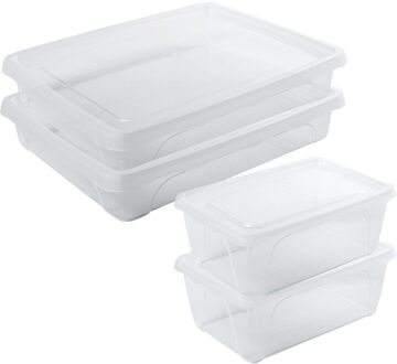 Hega hogar 4x Voorraad/vershoudbakjes hoog/diep 0,5 en laag 1,5 liter transparant