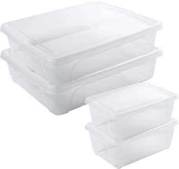Hega hogar 4x Voorraad/vershoudbakjes hoog/diep 0,5 en laag 2 liter transparant - Vershoudbakjes