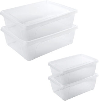 Hega hogar 4x Voorraad/vershoudbakjes hoog/diep 1 en laag 2,5 liter transparant