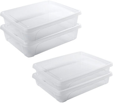 Hega hogar 4x Voorraad/vershoudbakjes laag 1,5 en 2 liter transparant - Vershoudbakjes
